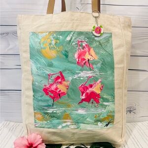 Hand painted flamingo tote